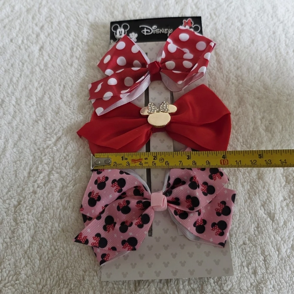 New Disney Minnie Mouse Girl's Bow Hair Clip Set of 3, red pink white polka dot